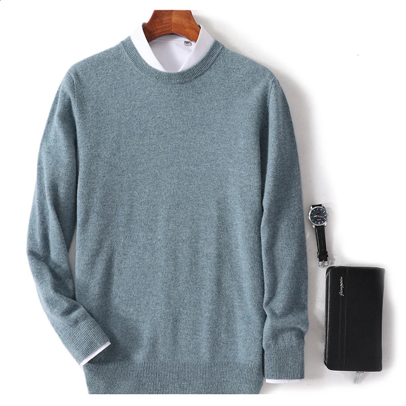 AutumnWinter 100% Beautiful Slave Pure Wool Mens Oneck Casual High end Sweater Plus Size Knitted Bottom 240821