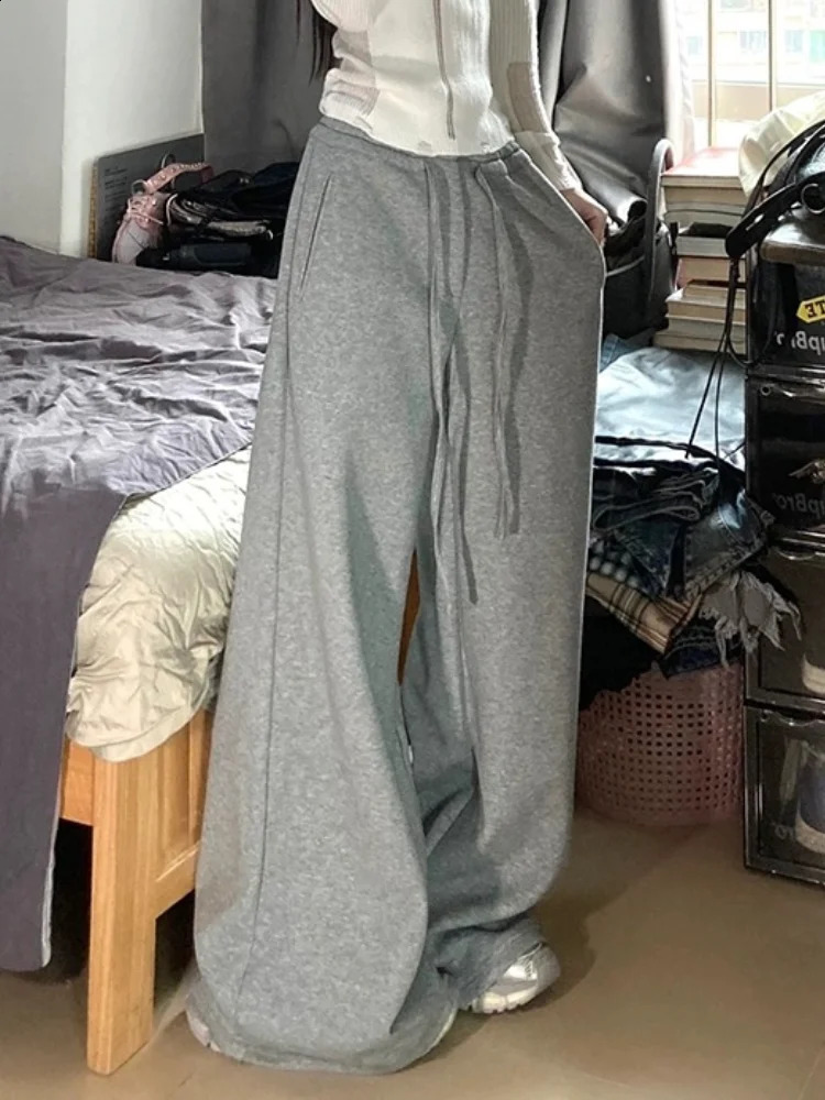 ADAgirl Women Baggy Sweatpants Grey Y2k Vintage Korean Style Drawstring High Waist Sports Pants Hip Hop Cleanfit Kpop Trousers 240821