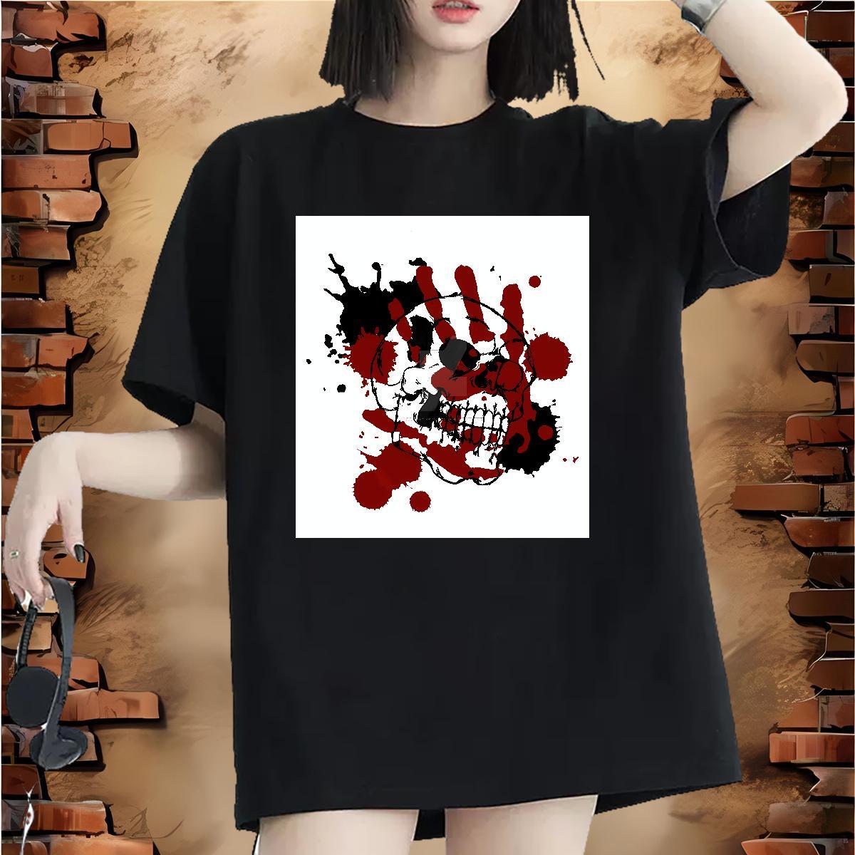 Popular Couples T Shirts 230g Pure Cotton scary Casual Daily Wear Woman T Shirts Breathable Soft Cartoon Print Tops Shirt