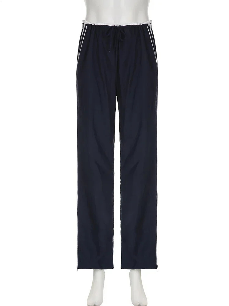 Low Waist Sports Sweatpants Streetwear Y2K Cargo Pants Harajuku Baggy Trousers Side Stripe Elastic Korean fashion 240821