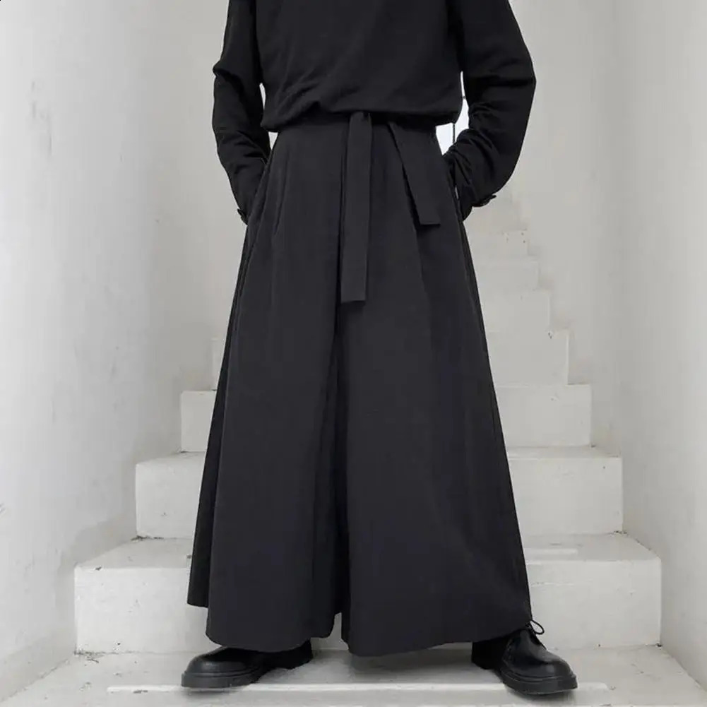 Dark Style Samurai Men Trousers Irregular Wide Leg Joggers Men Pants Lace Up Hanfu Tang Trousers Harajuku Kimono Samurai Pants 240822