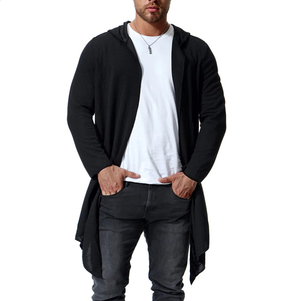 Men autumn long hooded trench coat cloak thin cardigan men nightclub hip hop punk cape gothic style long jacket stage costume 240822