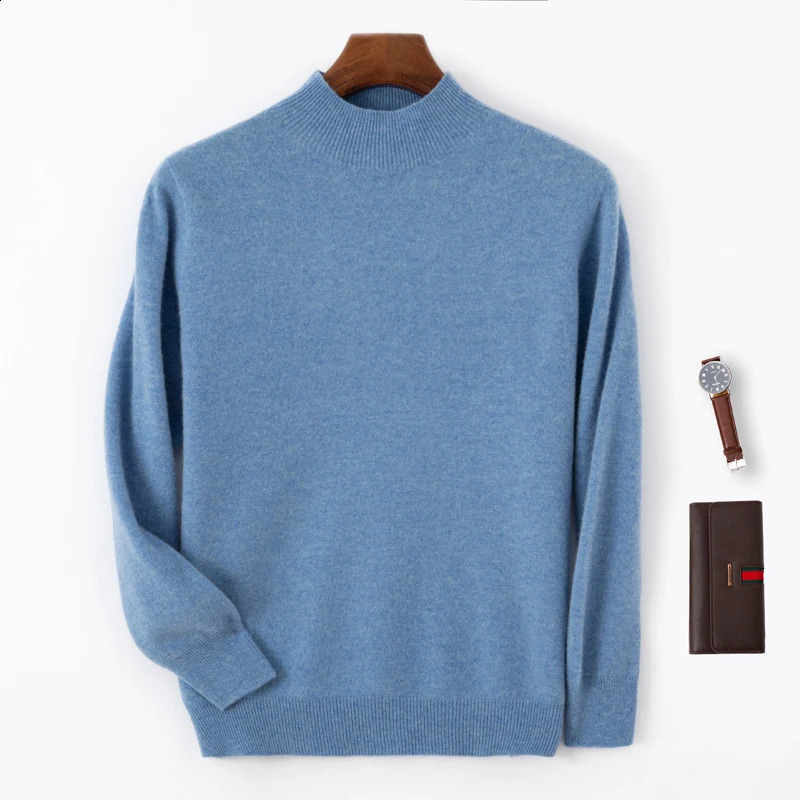 Autumn/Winter Cashmere Sweater Mens 100%Merino Wool Knit Pullover Business Casual Half High Collar Long Sleeve Sweater 240821
