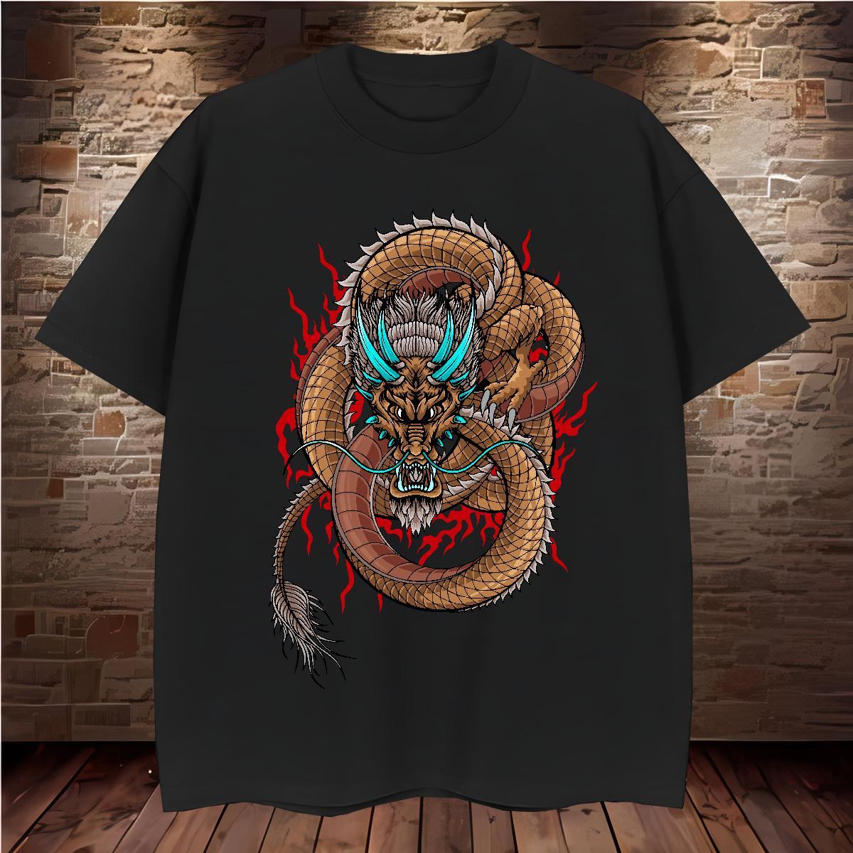 Cool dragon T shirt Hip Hop Men Tops Tees 230g Cotton New Designer O-Neck Short Sleeve DIY Logo Oversized Tops Shirt