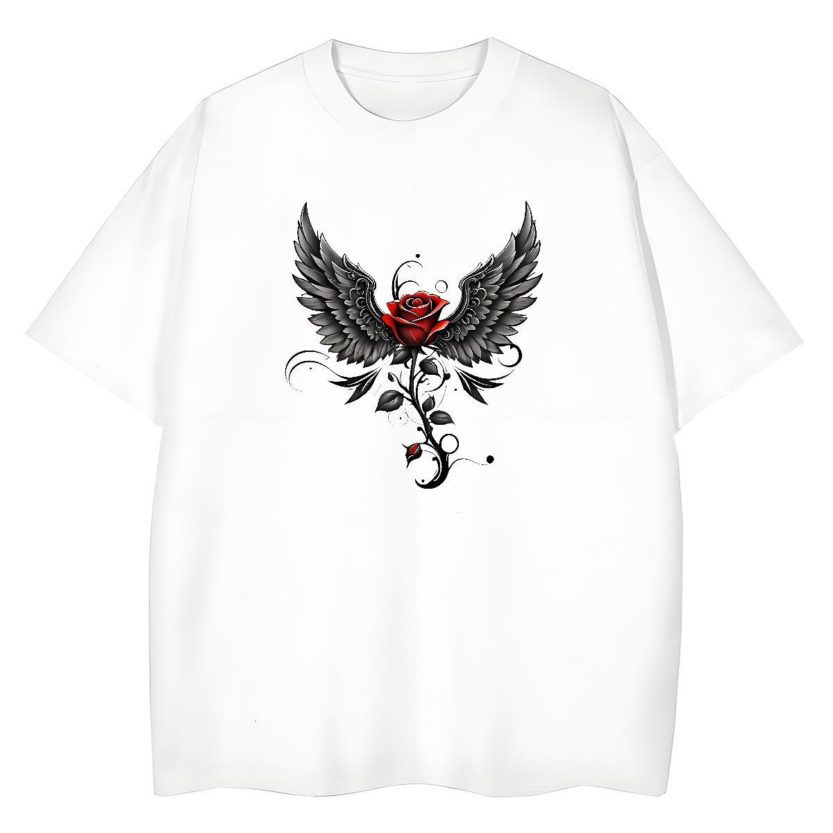 Fashion Casual T-Shirts Crew Neck 230g 100% Cotton Couples T Shirts Floral Print rose Street Lady Polos