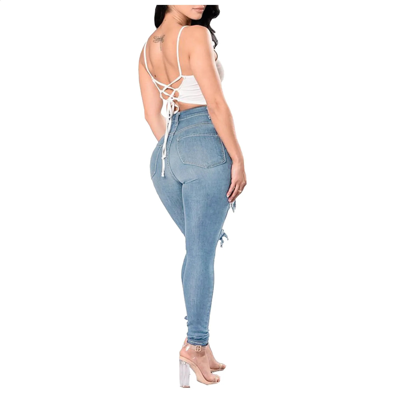 Slim Washed Ripped Hole Gradient Long Jeans Denim Sexy Regular Cargo Pants Women Pantalones De Mujer Roupas Feminina 240821