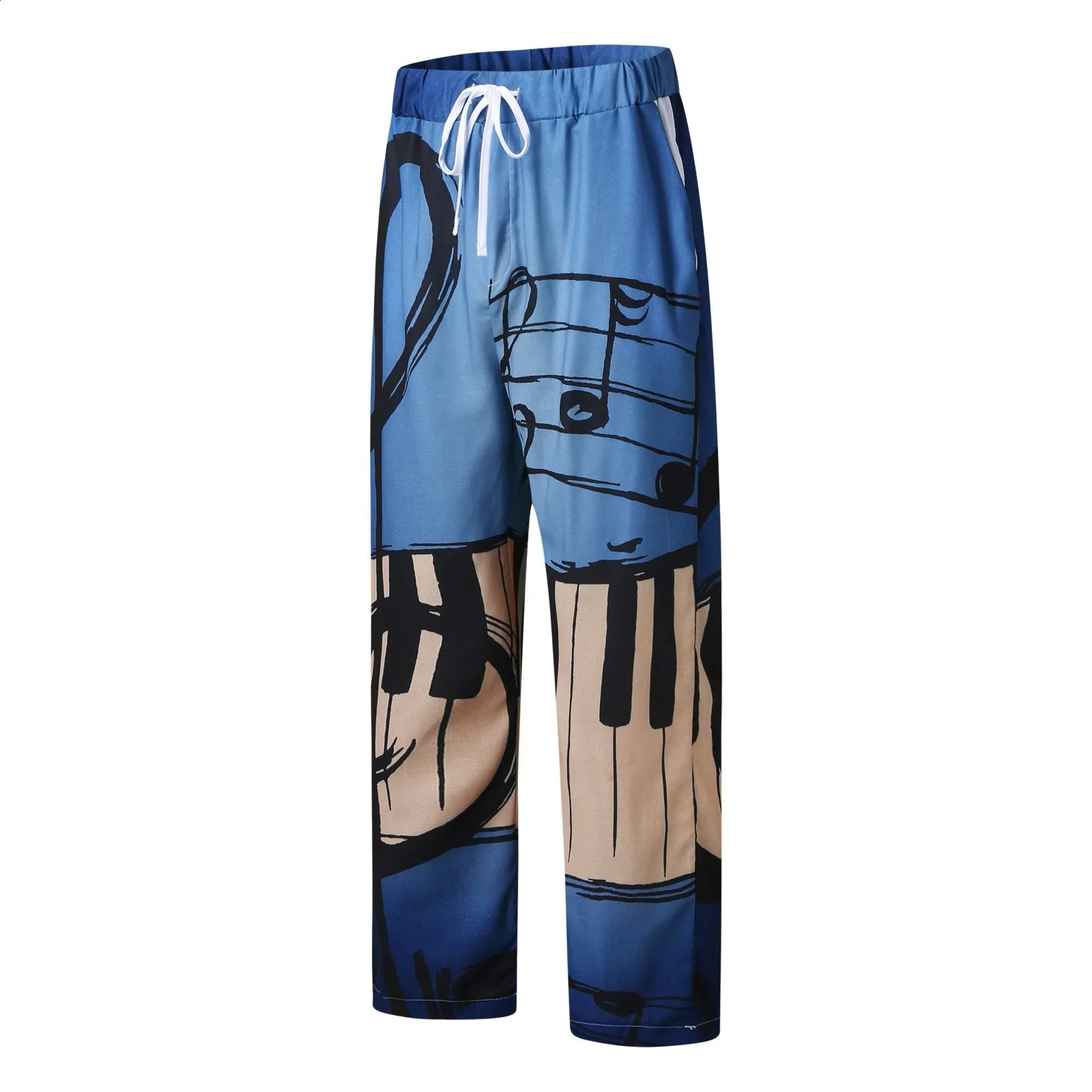 Large Size Pants For Men Fashion Casual Vintage Printed Linen Pocket Lace Up Trousers Summer Breeches Oversize Sweatpants 240822