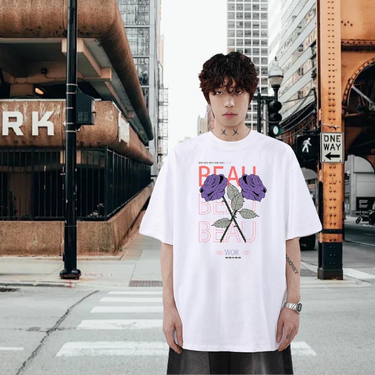 Classic Casual High Street Hip Hop Men Tees flower Round Neck Short Sleeve 230g Pure Cotton T-Shirts for Men Unisex Custom Print Plus Size Tshirts