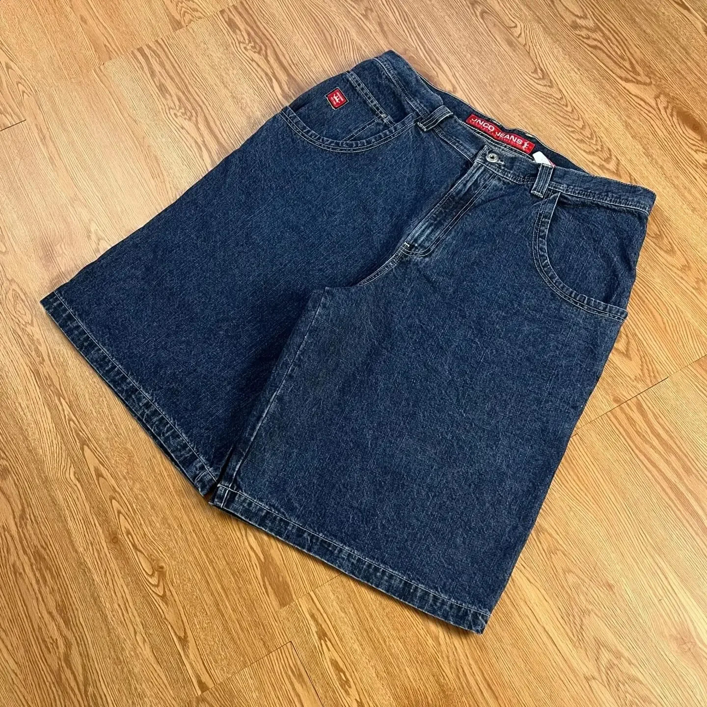 JNCO Mens Vintage Streetwear Embroidery Snake Graphic Wide Leg Denim Pants Baggy Gym Shorts Men Skateboard Jeans Shorts 240822