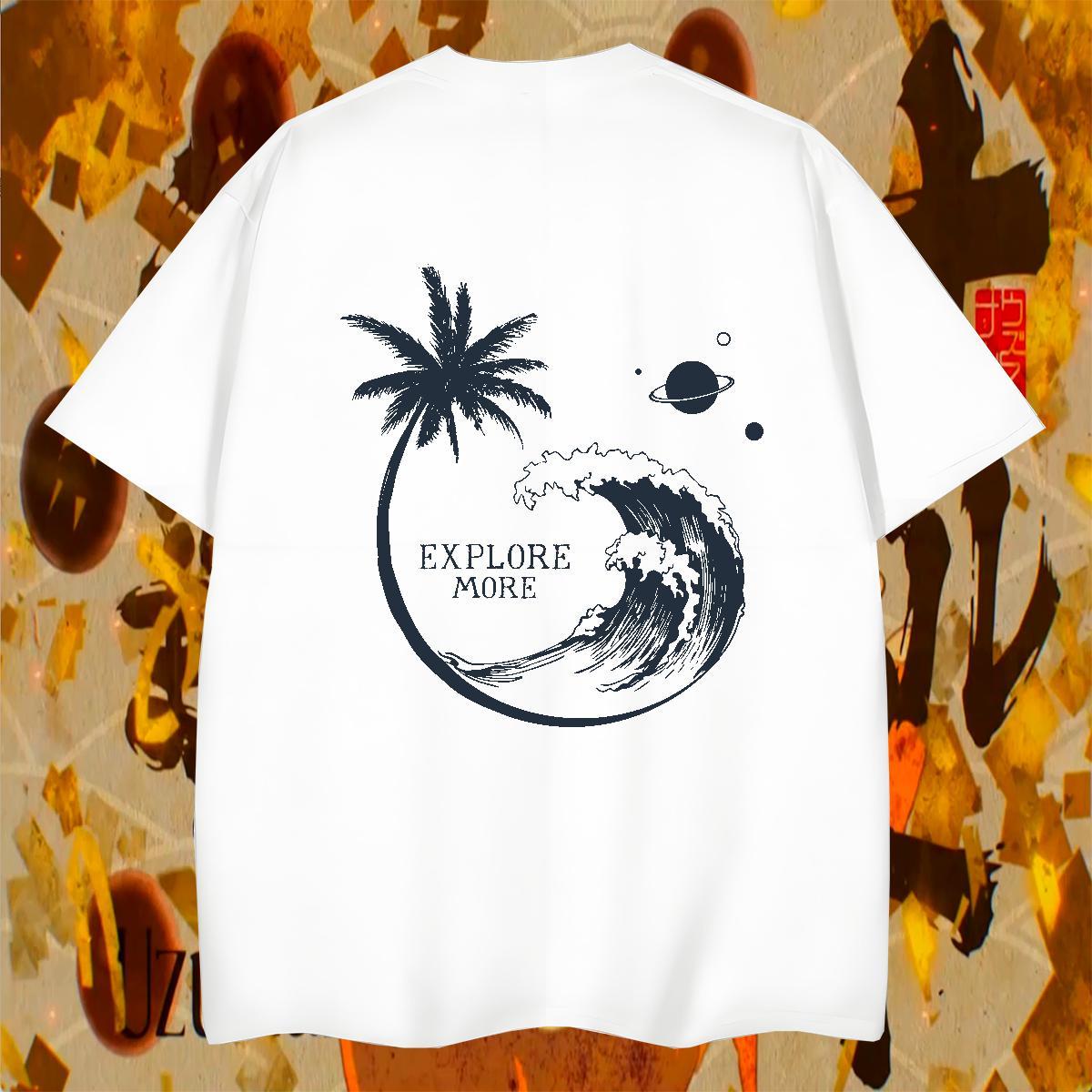 Free Shipping Men Tees Daily Outfit 230g Cotton Asian Size Breathable Crew Neck sea wave T shirt Classic Casual Polos