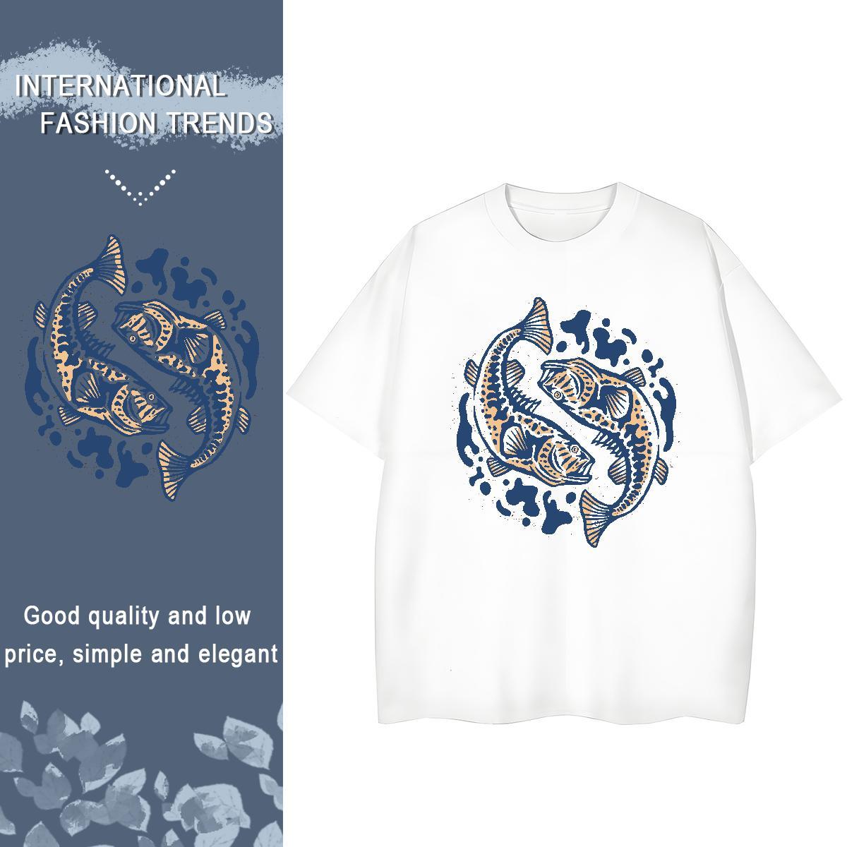 2024 Casual T shirt Short sleeve Soft 230g Pure Cotton Womens Tshirts Cartoon Print fish Street Casual Lady Tees Shirts