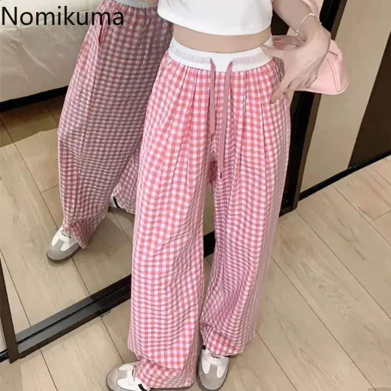 Streetwear Summer Joggers Women Wide Leg Pants for Women Fashion Plaid Pantalon Femme Casual Vintage Y2k Trousers Bottoms 240821