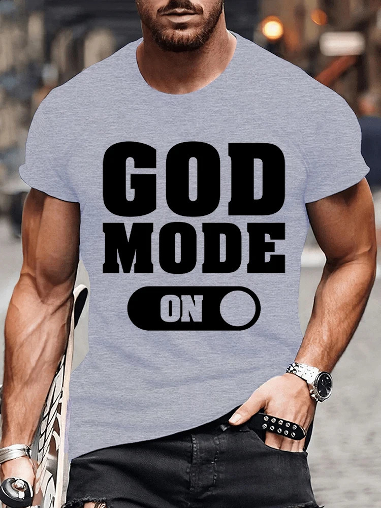 Summer fashion mens Tshirt God pattern flat printed summer short sleeved dress casual 240822