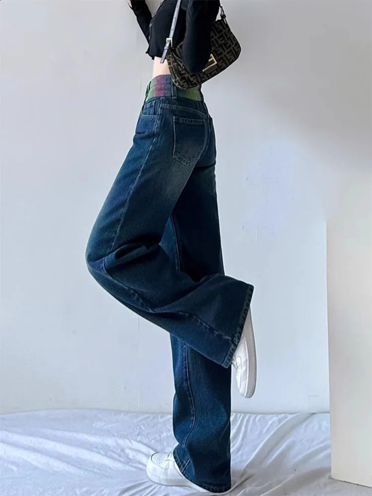 Chi Baggy High Waist Straight Jeans Women Streetwear Vintage Wide Leg Denim Pants Spring Fall Korean Casual Kot Pantolon 240821