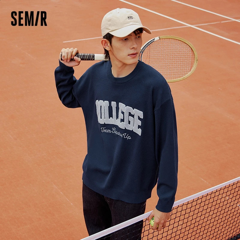 Semir Knitwear Men Retro American Fashion Sweater Autumn Winter Round Neck Drop Shoulder Top 240821