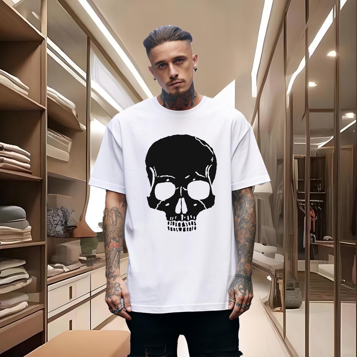 Classic T Shirts Men 230g Pure Cotton skull Beach Custom Big Size O-Neck Short Sleeve Couples T Shirts Wholesale Clothes