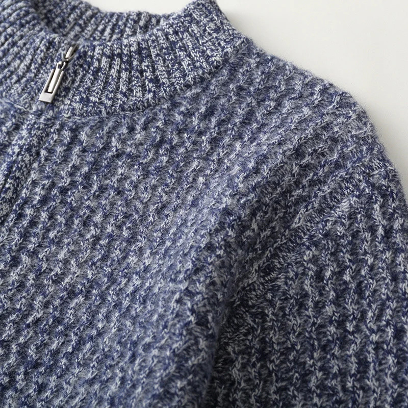 Autumn And Winter -Selling 100% Wool Cardigan Men Stand Collar Long Sleeve Business Casual Warm Coat Zipper Sweater. 240821