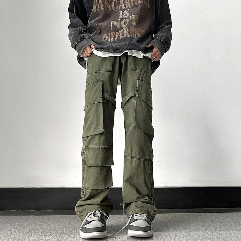 Mens Fashion Cargo Pants Hip Hop Street Retro Japanese Style Multi Pocket Casual SpringSummer Collection 240821