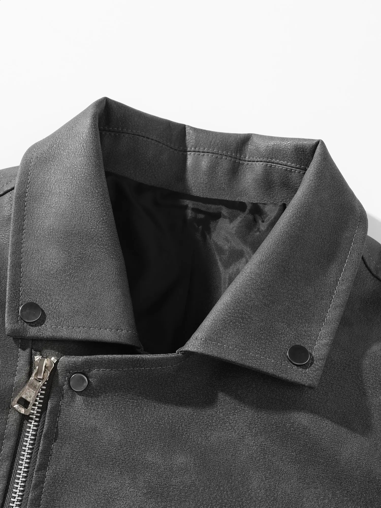 Mens PU Leather Biker Jacket with Button Pockets Casual Zip Up Jacket Long Sleeve Outdoor 240822