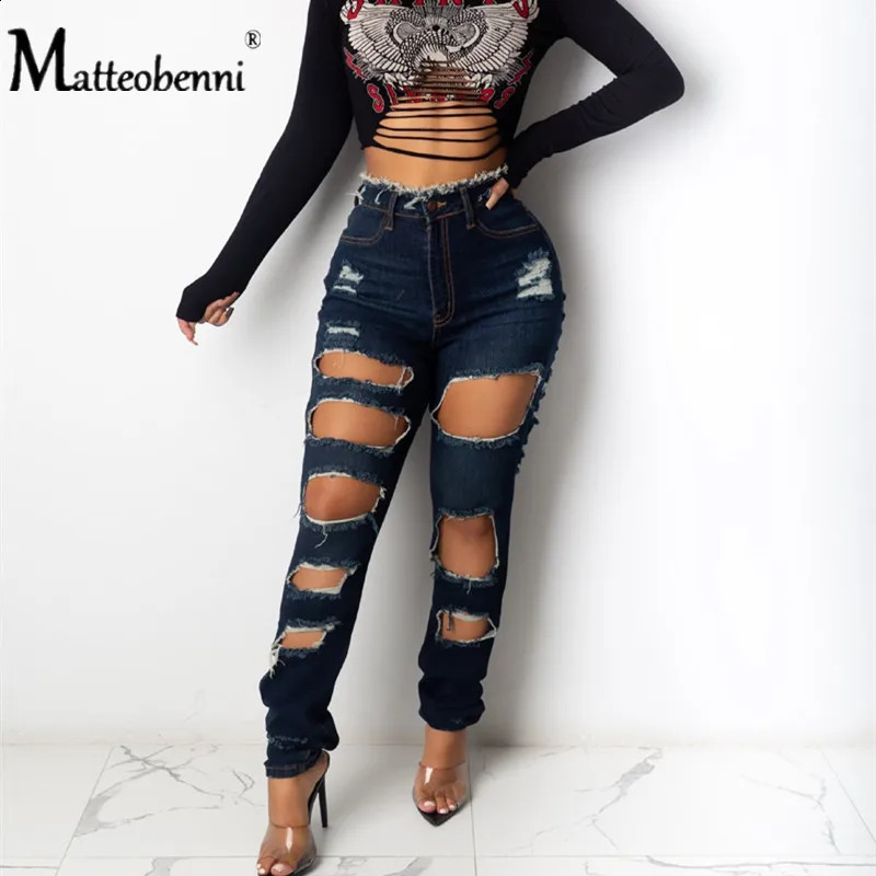 Autumn Fashion High Waist Jeans Female Ripped Jeans For Women Casual Denim Skinny Jeans Woman Pencil Pants 240821