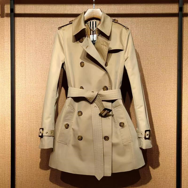 Designer High Quality Luxury British Trench Coats Fashion Lape Neck Belt Double Breasted Buttons Temperament Women's Trench Coats