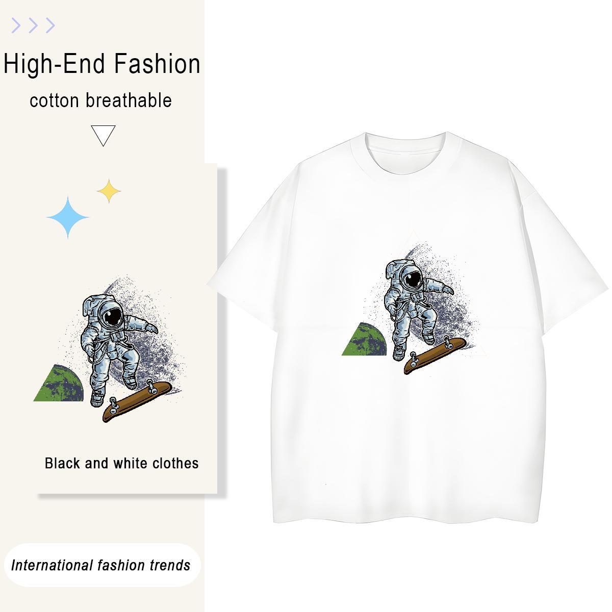 Loose Couples T Shirts 230g Pure Cotton universe Hip Hop Street T Shirt For Woman Crew Neck Breathable Plus Size Cartoon Clothings