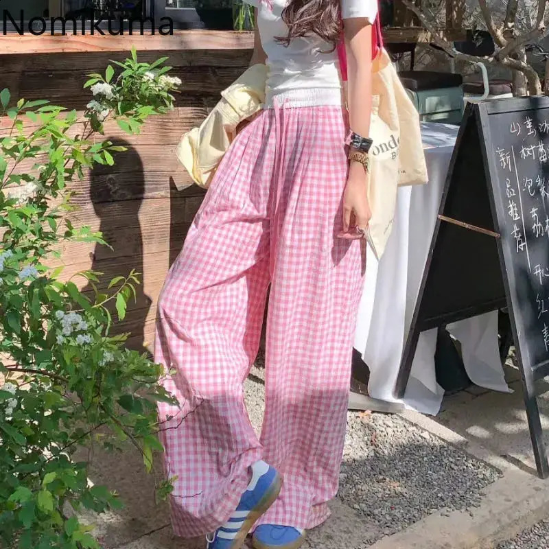 Streetwear Summer Joggers Women Wide Leg Pants for Women Fashion Plaid Pantalon Femme Casual Vintage Y2k Trousers Bottoms 240821