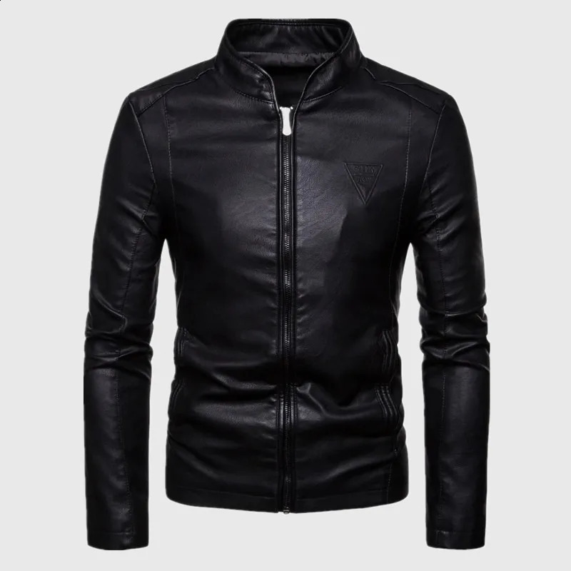 Mens Jackets Mens Faux Leather Jacket Classic Stand Collar Motorcycle Coat Slim Fit with Full Zip Long Sleeve Winter Outdoor 240822
