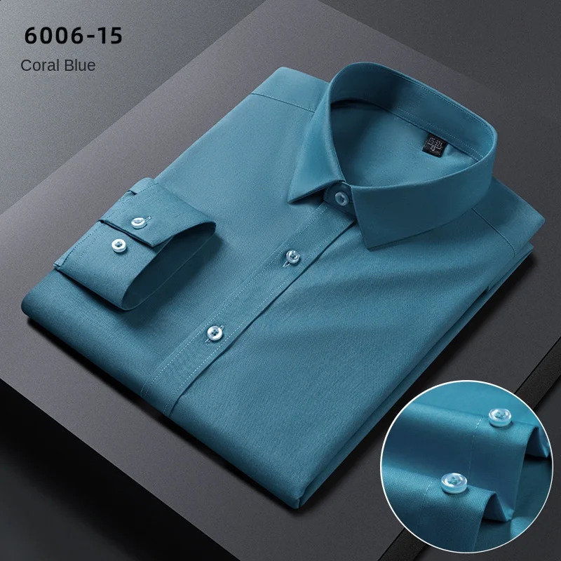 Shirt Men Hombre Bamboo Fiber Long-sleeved Elastic Comfortable Iron-free Casual Shirt Business Professional Dress White-inch 240822