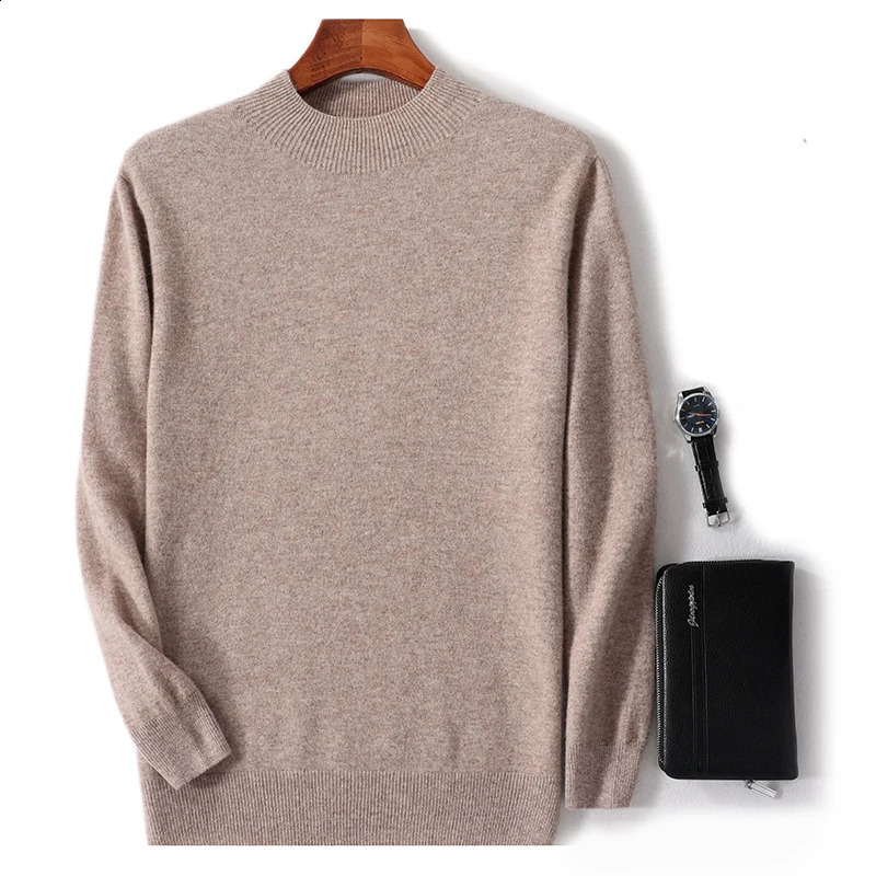 AutumnWinter 100% Pure Wool Casual Solid Color Mens Half High Collar Fashion Trend Knitted Bottom Sweater 240821