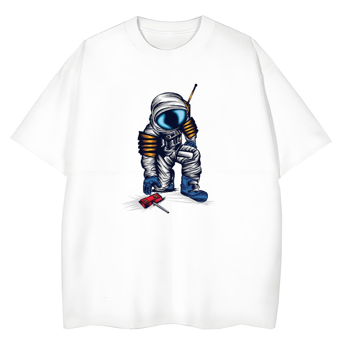 Nice Couples T Shirts 230g Cotton cosmonaut Outdoor T-Shirts O-Neck Short Sleeve Cartoon Floral Printing Polos