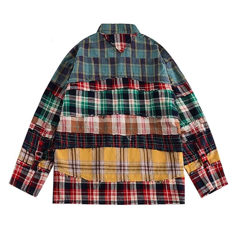 Super sized hip-hop colored block decal shirt Harakuju fashion long sleeved streetwear mens button up shirt 240821