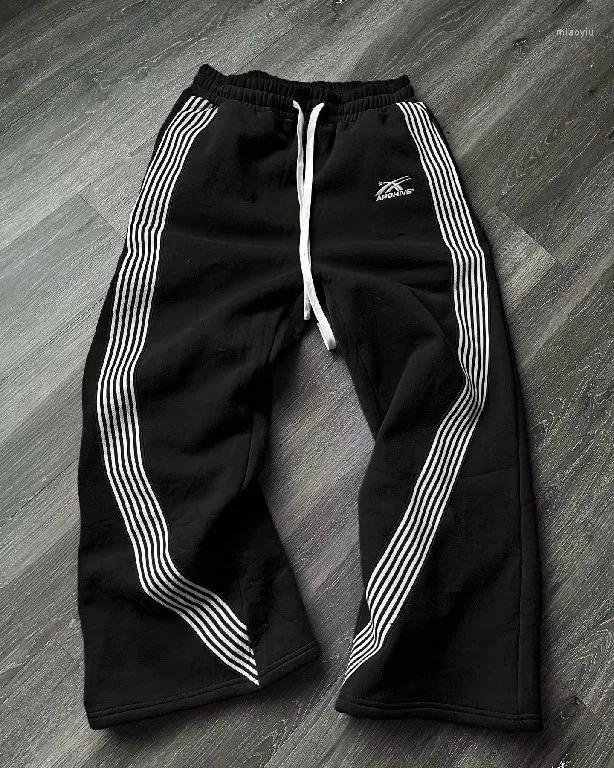 Men's Pants Streetwear Sweatpants Y2K Harajuku Gothic Hip Hop Stripes Embroidery Baggy Casual Womens Elastic Waist Jogging Z260315