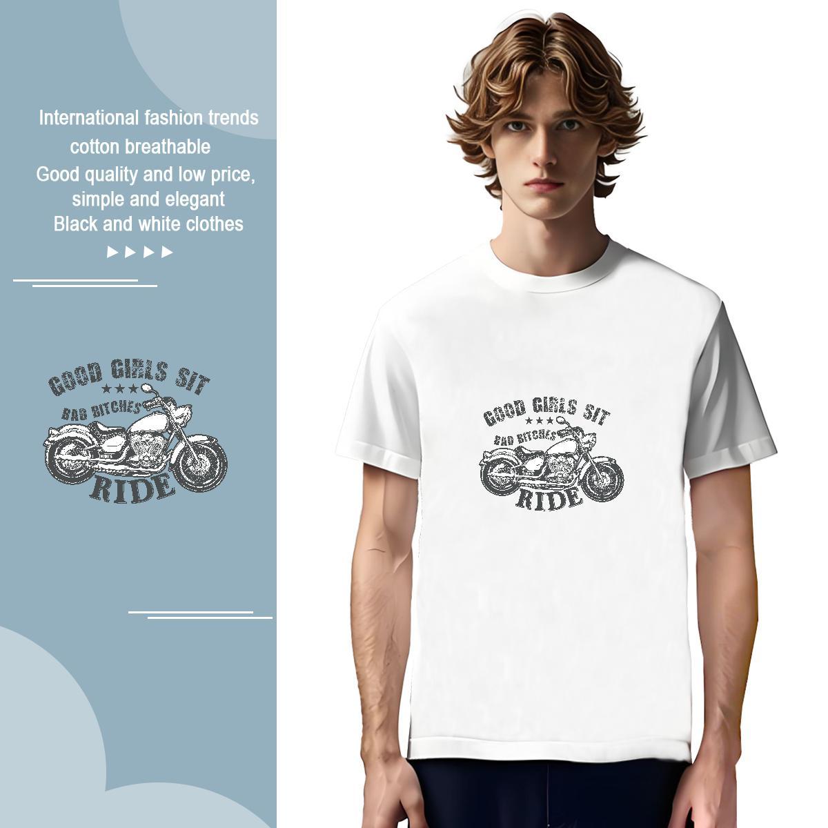 TOP Quality motorbike Men T Shirts Beach Tshirts 230g Cotton Classic Casual Breathable Crew Neck DIY Anime Tops Tees