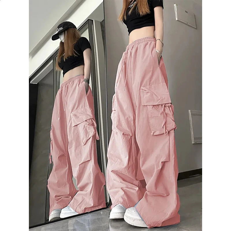 MEXZT Cargo Pant Women Y2k Streetwear Casual Wide Leg Trousers American Hip Hop High Waist Big Pockets Lace Up Loose Lady Pants 240821