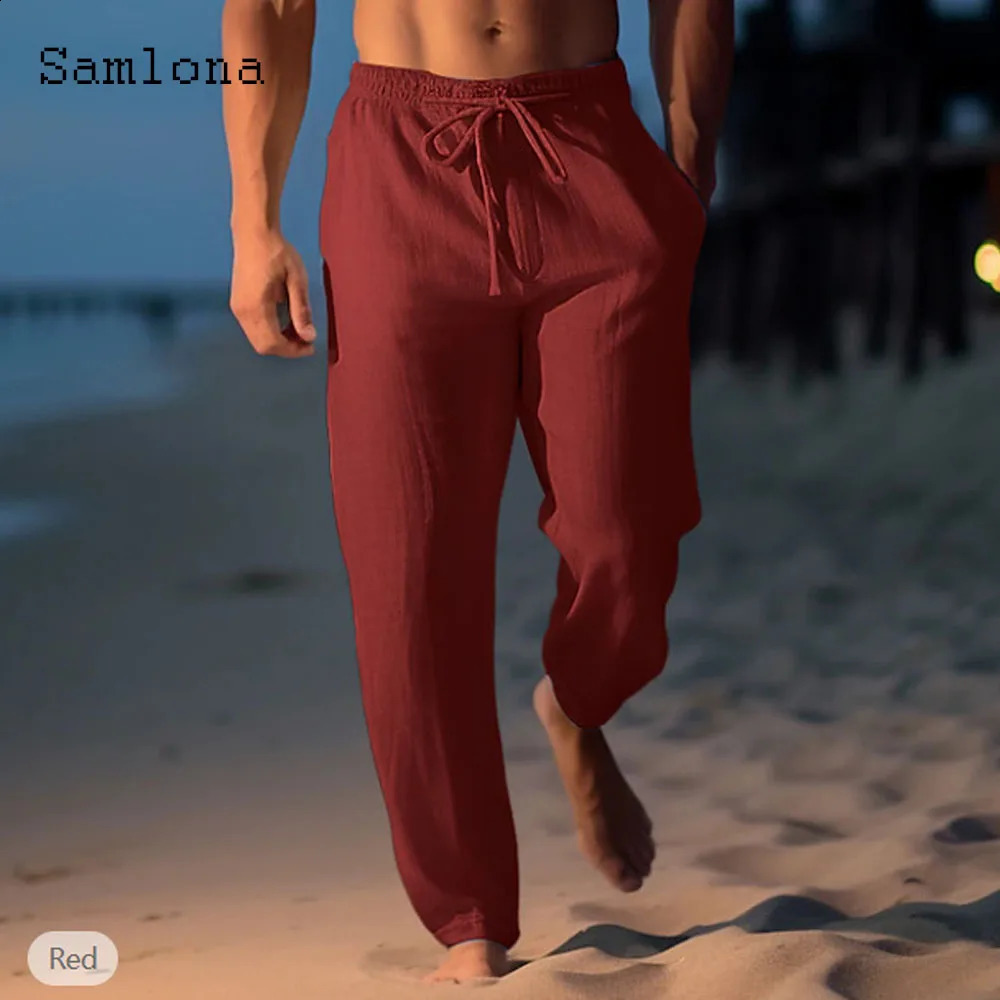 America and Europe Fashion Leisure Cotton Pants Solid White Ankle-Length Trouser Plus Size Men Casual Drawstring Sweatpants 240822