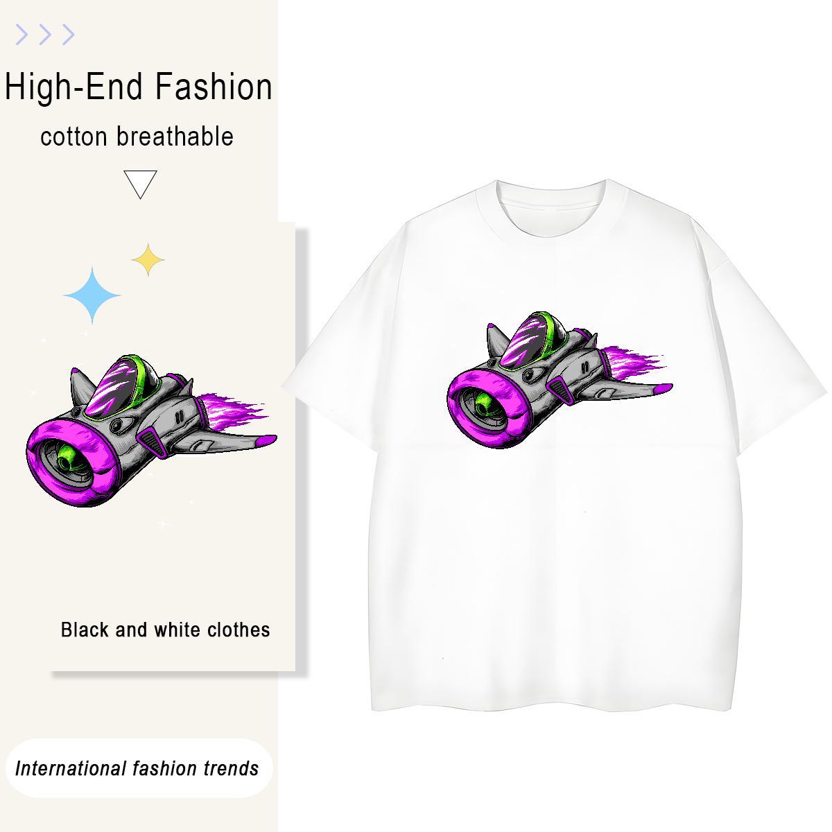 Designer Nice Women Tees 230g 100% Cotton spaceship Street T-Shirts for Women Breathable Short Sleeve Cartoon Print Tops Tees