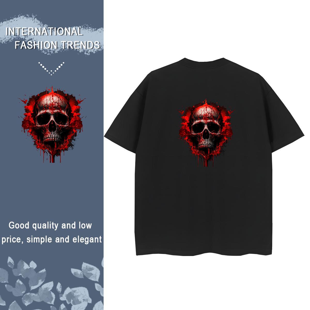 Casual New Women T Shirts 230g Pure Cotton Breathable Short Sleeve Street skull Woman Tshirt Popular Black White Polos