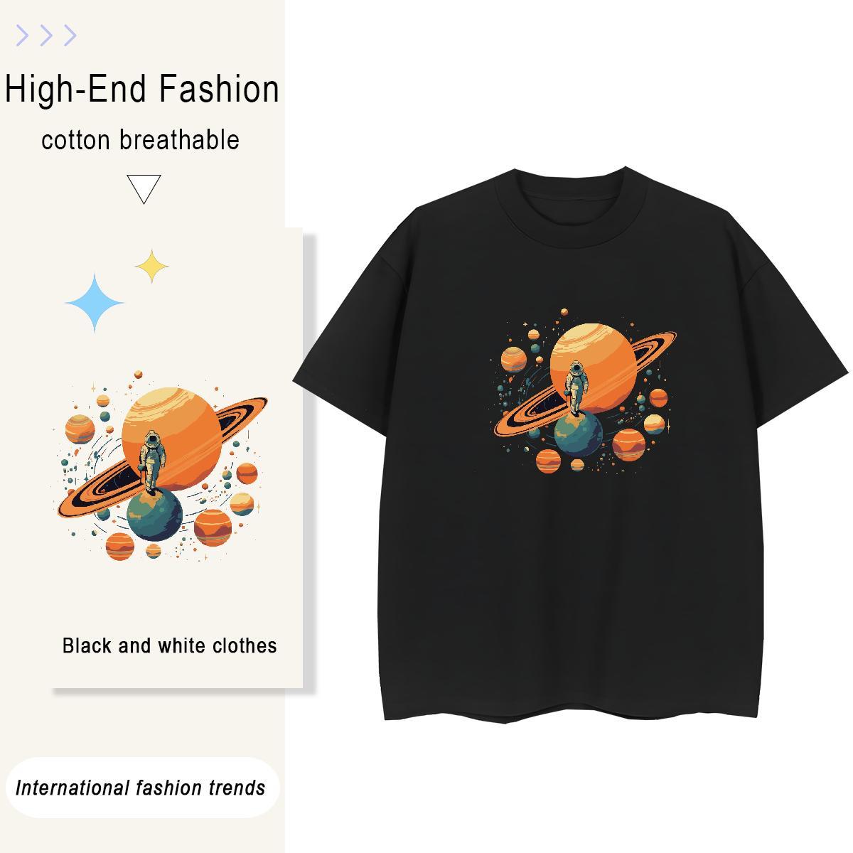 Soft Womens Tshirts 230g Cotton universe Casual Daily Wear Womens T Shirts Breathable Soft Black Oversized Tee Shirt