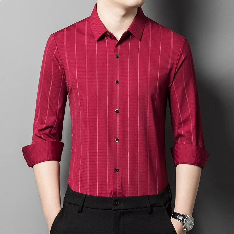 Spring Mens Seamless Vertical Striped Shirt Square Neck Loose Fitting Business Casual Long Sleeved Shirt M-4XL 240822