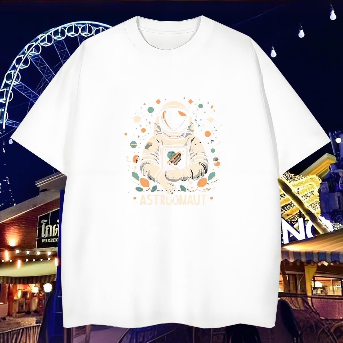 High Quality T shirt 230g Pure Cotton spaceman Casual Asian Size Breathable Short Sleeve Men Tshirts Customized Clothings