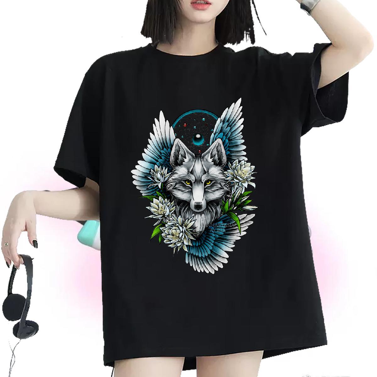 Designer T-Shirts Breathable Soft 100% Cotton 230g Unisex Tshirts DIY Printed wolf Outdoor Female Polos