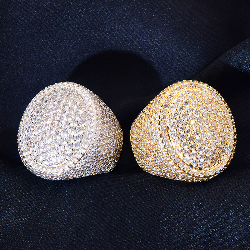 Hip Hop Casting Oval Egg Rings 18K Real Gold Plated Full 5A Zircon Couple Jewelry