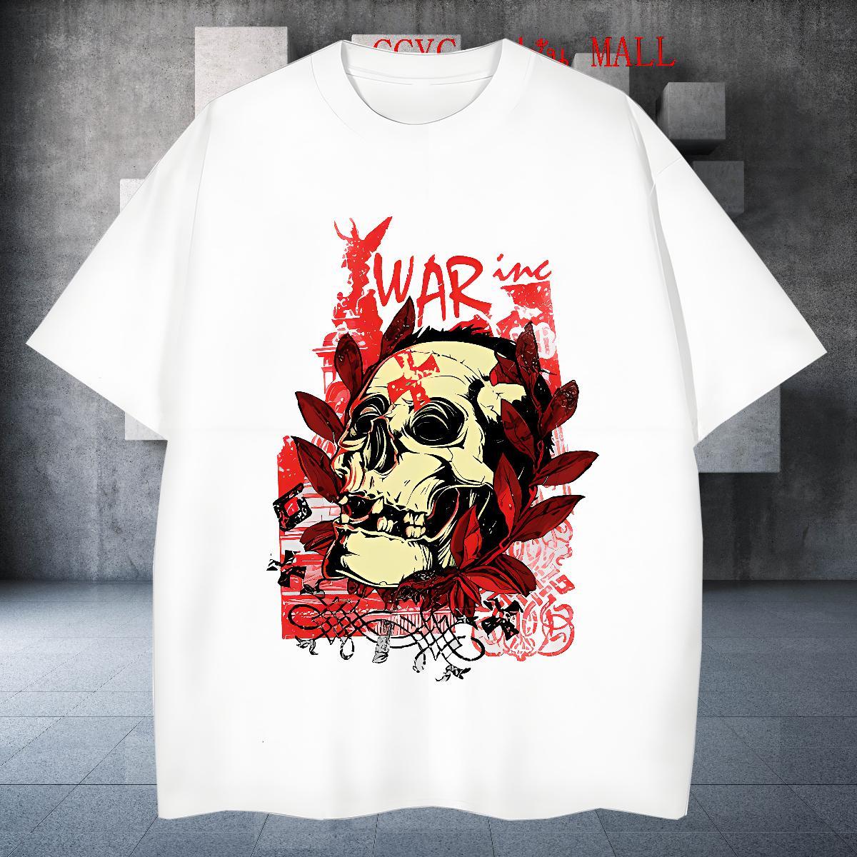 Free Shipping Mens Tshirts 100% Cotton 230g Street Casual skull Breathable Short Sleeve Men T Shirts Classic Oversized Tee Shirt