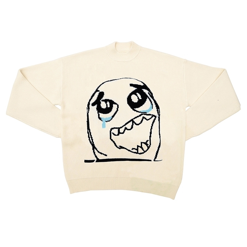 Men Casual Streetwear Sweater Retro Painting Anime Funny Crying Facial Spoof Hip Hop Knitted Graphic Vintage Pullover 240821