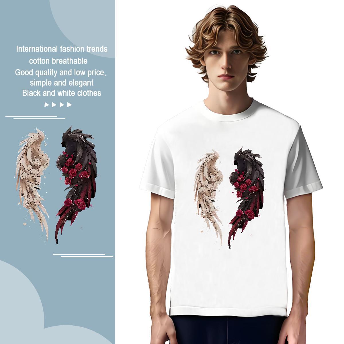 2024 DIY wing Tshirt for Man Woman 230g Pure Cotton T-Shirts for Men Floral Print Hip Hop Short Sleeve Soft Classic Top Tees