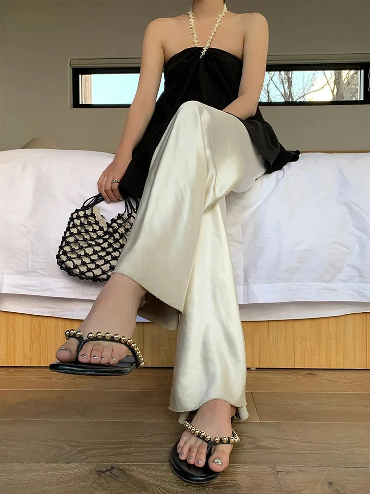 Korean Style Fashion Satin Wide Leg Pants Y2k Long Floor Casual Pants Womens Spring Summer Baggy Versatile Pants 240821