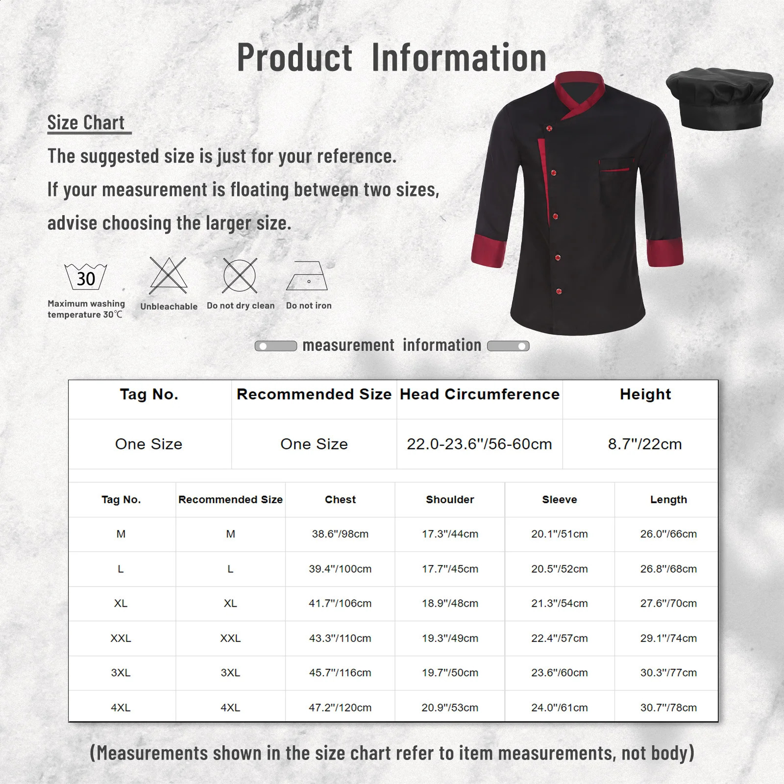 Unisex Mens Womens Chef Jacket Long Sleeve Contrast Color Coat Restaurant Kitchen Cooking Apparel Work Wear Uniform with Hat 240814