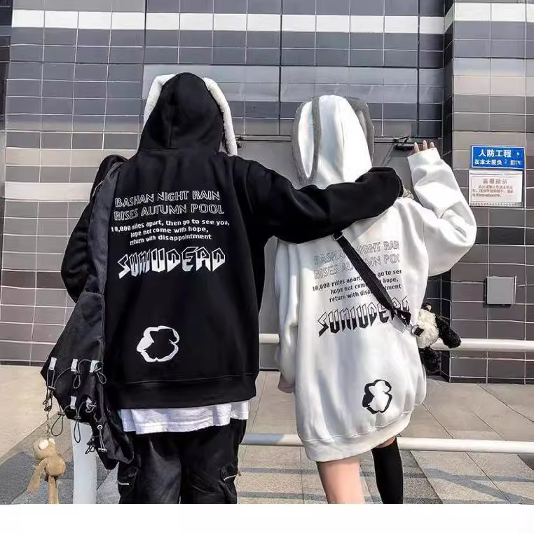 Autumn winter cute couple outfit Instagram super hot rabbit ear plush thick hooded hoodie for men and women CEC jacket dongdumaoyi