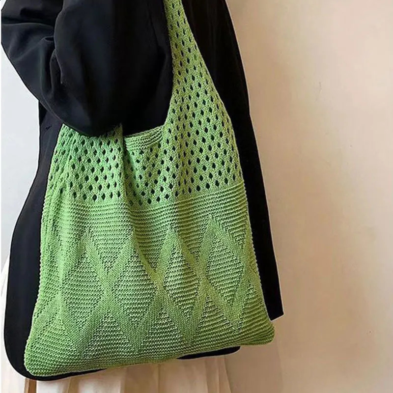 Casual Hollow Out Knitted Women Shoulder Bags Woolen Weave Large Capacity Tote Bag Summer Beach Big Shopper Purses 2024 240821